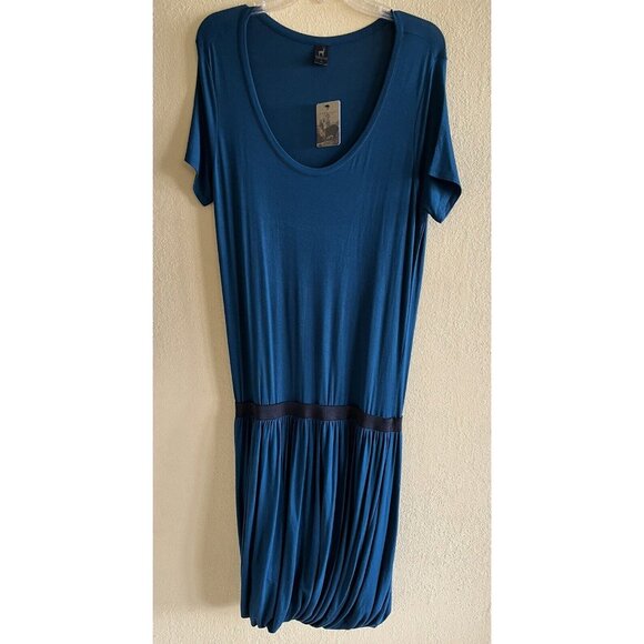 Peruvian Connection Size Large Drop Waist Viridian Teal Twist Green Bubble Hem - Picture 2 of 8